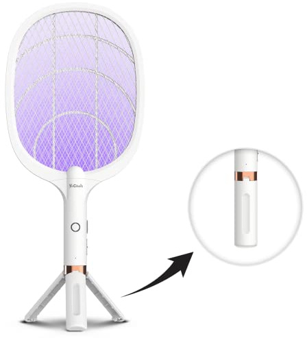 YsChois Electric Fly Swatter Racket, Rechargeable Fly Zapper - 4000 Volt, Exclusive 2-in-1 Bug Zapper Racket - USB Charging, 1800mAh Li-Battery, Indoor & Outdoor Use, White