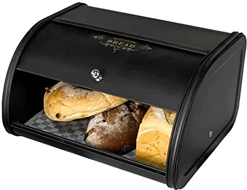 ABGRC Cocina Panera Caja de Pan con Tapa abatible Negra, contenedor de Almacenamiento de Alimentos de Cocina para mostrador, Soporte de Pan Multifuncional con Tapa Enrollable Minimalista