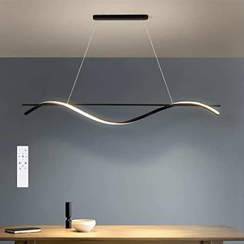 Bellastein Modern LED Pendelleuchte esstisch Hängeleuchte Dimmbar Wohnzimmer Hängelampe mit Fernbedienung schwarz höhenverstellbar Kronleuchter für Esszimmer Schlafzimmer Küche Büro (120cm)