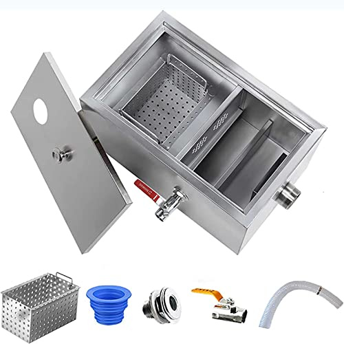 Commercial Grease Trap, Waste Oil-Water Separator Under Sink Grease Trap, Stainless Steel Grease Trap Interceptor with Removable Baffles, Ideal for treating sewage.