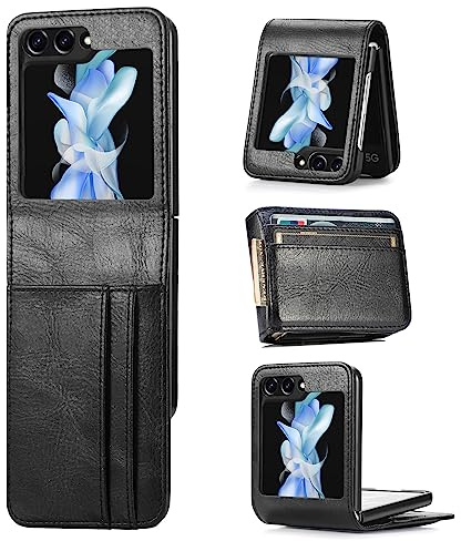 ZCDAYE Wallet Case for Samsung Galaxy Z Flip 5 - Leather Case with Card Holder - Black