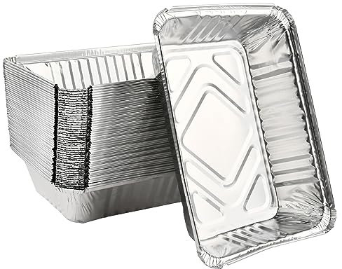 FOCCTS 50 Stück Grillschalen Aluminium, 22 * 15 * 5,5cm Alu Schale Grillen Grill Aluschalen Aluminium Tropfschalen, Einweg-Grillschale Tropfschalen Grillschale Auflaufform für Grill, Kuchen