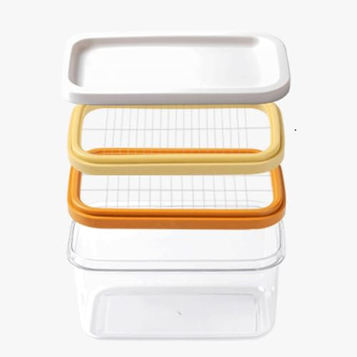 Naiveferry Boîte à beurre, beurrier en plastique avec couvercle, trancheuse à beurre rectangulaire en acier inoxydable, outil de cuisson pour une coupe facile (double couche)
