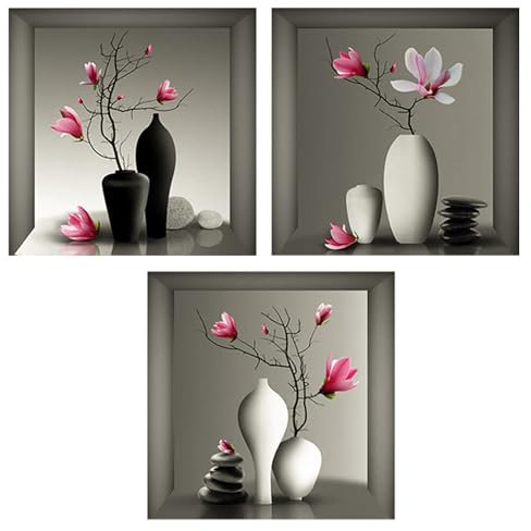 Fyihoxi 3 Piezas 3D Pegatinas de Pared Jarrón, 29x28cm Pegatinas de Pared 3D, Florero 3D Pegatinas Calcomanías Pared para Sala De Estar Dormitorio