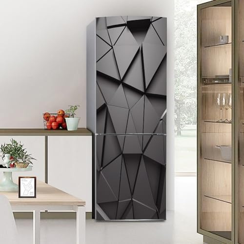 Adesivi per frigorifero decorativi 3d, adesivo per frigorifero che copre completamente la porta del frigorifero copre adesivi murali per decalcomanie da cucina, geometria moderna del triangolo nero