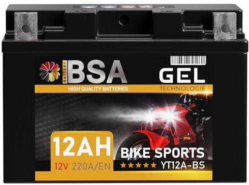 BSA YT12A-BS GEL Motorradbatterie 12V 12Ah 220A/EN Batterie doppelte Lebensdauer entspricht 51013 YTX12A-BS YT12A-4 YTZ12S GT12A-BS CTX12A-BS vorgeladen auslaufsicher wartungsfrei ersetzt 10Ah