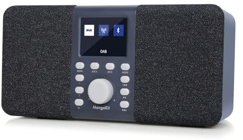 MangoKit MD5 DAB stereo con altoparlante Bluetooth,digitale DAB+,radio FM da alimentata a rete e a batteria,display a colori,40stazioni preimpostate,sveglia e orologio,Snooze,porta cuffie-grigio scuro