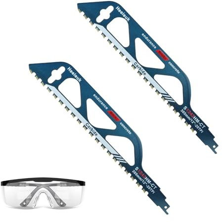 Wjelet 2 Stück Säbelsägeblätter, Säbelsägeblatt Stein mit Eine Schutzbrille, Hartmetallstahl Stein Sägeblatt, 305mm Steinsäge, für Porenbeton, Holz, Metall, Ziegel, Beton, Zementplatte (S1243HM)