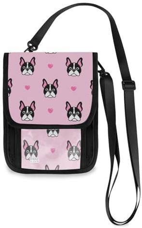 Mnsruu Reisebrieftasche mit niedlichem Hund und rosa Herzen, Reisepasshülle, Kreditkartenhalter, Tasche, Unisex, Crossbody-Börse, Reisebrieftasche mit verstellbarem Riemen, #01, Einheitsgröße, modisch