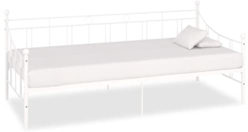 Myheimly Tagesbett-Rahmen Bettgestell Metallbett Bettsofa Bett Kojenbett Einzelbett Schlafzimmerbett Bettrahmen Lattenrost Weiß Metall 90×200 cm