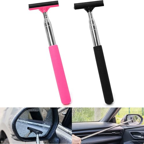 Norhogo 2 PCS Auto Rearview Motive Mirror Wiper, Retractable Car Side Mirror Wiper, Mini Car Rearview Mirror Wiper for Car Windows, Windshields, Shower Doors, Bathroom Mirrors and Countertops