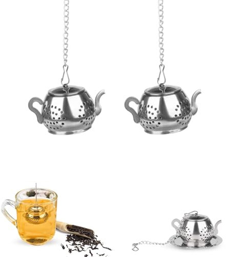 2 Stück Teesieb für losen Tee, Teeei Teefilter Teainfuser Teesieb aus Edelstahl, mit Verlängertem Kettenhaken, Teesieb für Teekanne Tee-Tassen und Meisten Tee-Schalen