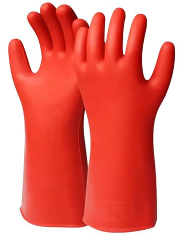 Fyearfly Guantes Aislantes Electricos, 1 Par 12Kv Guantes de Seguridad Aislantes Eléctricos Rojos de Goma Clase 00, Guantes de Alta Tensión, para Reparaciones Eléctricas Y La Industria Química