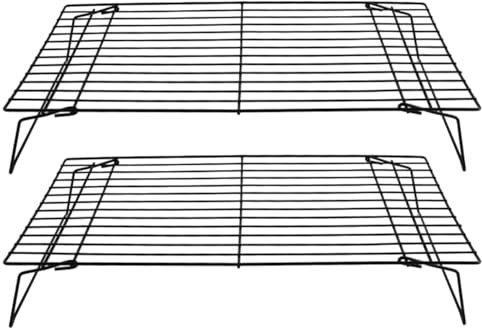 Mafagwre Set of 2 Cake Cooling Racks, Space Saving, Non-stick Foldable Cooling Rack for Cooling Baking Cooking Steaming, Rustproof & Smooth Edge, Oven & Dishwasher Safe (Black)
