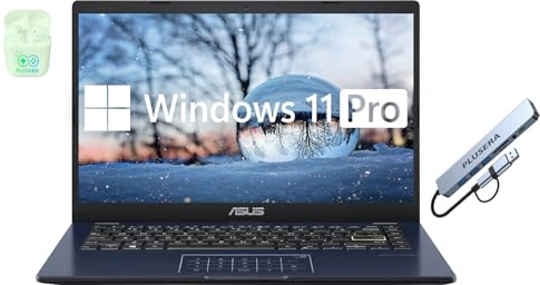 ASUS Ordenador portátil FHD de 14 pulgadas, Intel Pentium de 4 núcleos, Windows 11 Pro con Microsoft Office Lifetime Suite, 4 GB de RAM 1.2 TB de almacenamiento (SSD de 1 TB + estación de acoplamiento