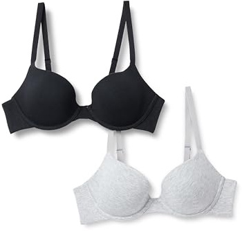 Amazon Essentials Women's Padded Underwire Plunge Bra, Soft Cotton Jersey, Pack of 2