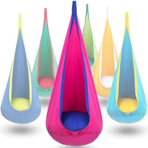 Generisch Schaukel Kinder, Indoor Outdoor Kinder schaukel Baumwolle Schaukelsitz Spielplatz Gartenschaukel mit Verstellba Seil für Teens/Erwachsene Belastbar bis 200kg(Rosa)