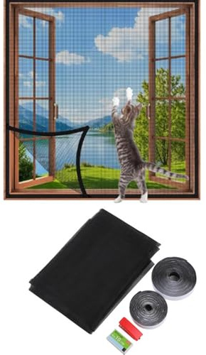 CiCixixi Katzenschutz Fenster Netz Mit Selbstklebeband, DIY Größe, Katzennetz Balkon Fenster Transparent Netzgitter, Fliegengitter, Moskitonetz, 130x150 cm (Schwarz)
