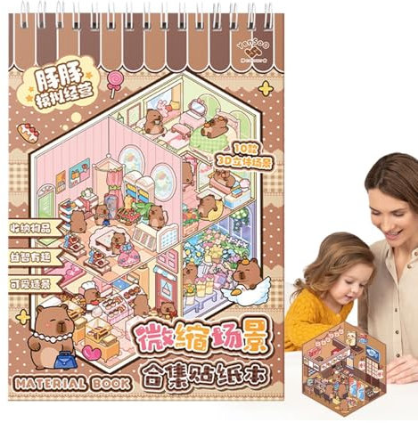 Miniatur-Szenenaufkleber, Miniatur-Aufkleberbuch, 3D, Cartoon-Haus-Aufkleber, lustiges Buch für Schule, Mädchen, , Dekoration