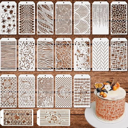 Lot de 21 pochoirs de texture pour peinture, 24 x 12 cm, pochoirs réutilisables en plastique pour travaux manuels, motifs inspirés de la nature avec fleurs, feuilles et motifs géométriques, pour