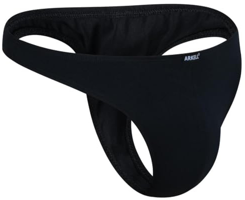 ARKELL Tanga Hombre Sexy Negro de Algodon - Tangas para Hombres - Ropa Interior Masculina - Tanga para Hombre - String Hombres (FR/ES, Letras, M, Regular, Regular, Negro)