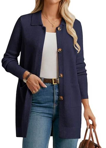 GRACE KARIN Women's Long Cardigans Long Sleeve Lapel Neck Button Cardigan | Versatile soft cardigan with a flattering relaxed fit. Lapel collar, button closure & two pockets. Perfect for layering