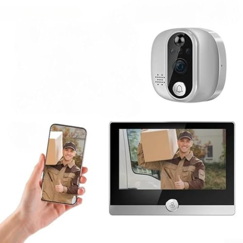 Oceanlend Cámara inteligente WiFi con mirilla, visor de puerta gran angular de 167° con monitor a color de 4.3 pulgadas, compatible con Alexa, cámara de seguridad inalámbrica