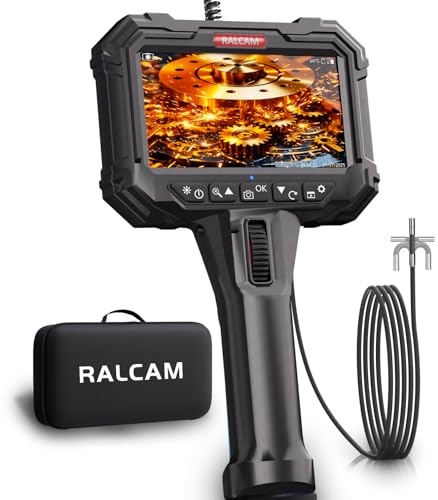 Ralcam Endoskopkamera mit Licht, Endoscope Camera mit 210° beweglichem Kopf, 5.5mm Sonde, 5 HD Bildschirm, IP67 Inspektionskamera, 1,5M Elastischer Schlangenrohr, Rohrkamera für Auto & Haus