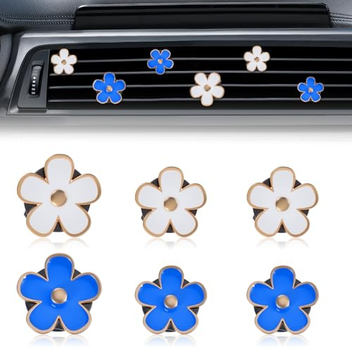6 Stück Gänseblümchen Auto Deko Innenraum Blume Deko Auto Lufterfrischer Clip Autozubehör Aromatherapie Car Air Freshener Weiß Blau Daisy Innenraumdekoration für Wohnzimmer Büro