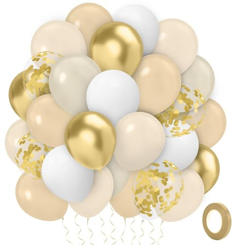 Luftballons Gold Weiße Luftballons Beige 60 Stück Luftballon Konfetti 12 Zoll Geburtstag Deko Gold Deko Geburtstag Mädchen Geburtstagsdeko Jungen Hochzeitsdeko Ballons Hochzeit Goldene Hochzeit Deko