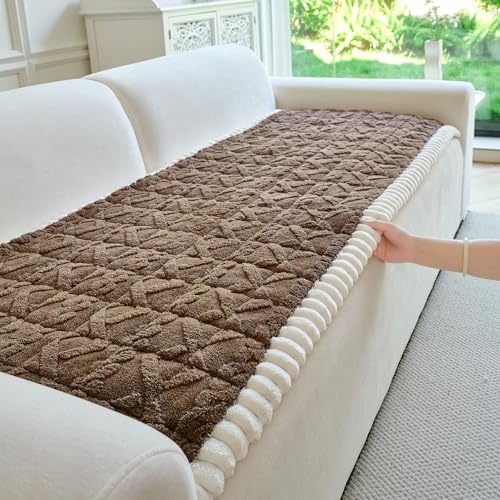 PJLZJFBY Fuzzy Couch Cover for Dogs Washable, Non Slip Couch Covers for 3 Cushion Sofa Pet Friendly, Soft Pet Couch Covers for Sofa, Dog Cover for Couch Furniture Protector(1,Brown,27.6x70.9)
