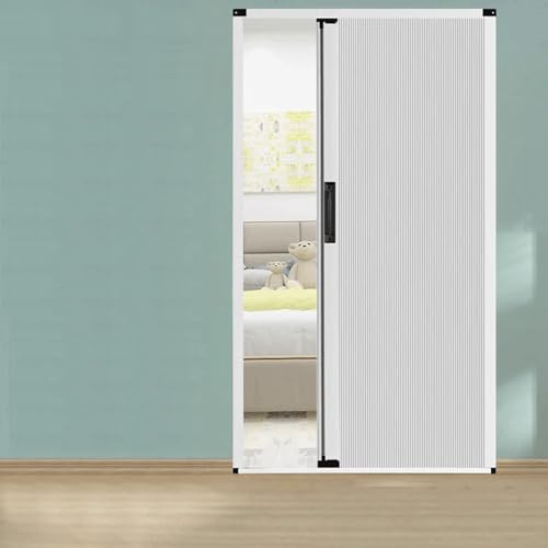 Falttür Faltbare Innentüren, weiße Aluminium-Akkordeon-Schiebetür, wasserdichte Trennwand ohne Bohren mit niedriger Schiene for Schrankschlafzimmer(H 80.7in/205CM,W 32.6in/83cm)