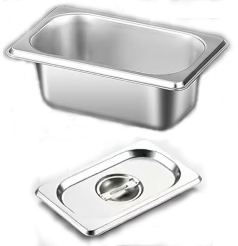 ORFCP 1 st. gn behållare med lock, gastrobehållare, rostfritt stålbehållare med lock, rostfri behållare med lock, gastronormbehållare, varmhållningsbehållare mat, 1/9 storlek 17,5 x 11 x 6,5 cm