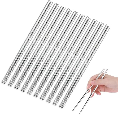10 paia di bacchette in acciaio inossidabile, 23 cm Lavabili in lavastoviglie, bacchette riutilizzabili per sushi per cucina cinese, giapponese e coreana