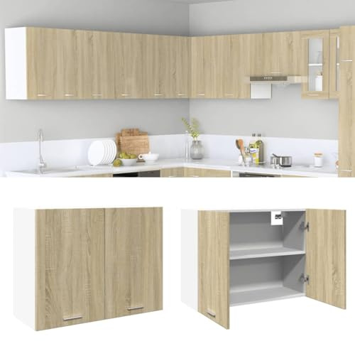 Frdhee Meuble Four Et Plaque Encastrable, Armoire Suspendue Lyon Chêne 80 x 31 x 60 cm Bois d'ingénierie avec Tiroir à Fermeture Douce et Étagère Réglable