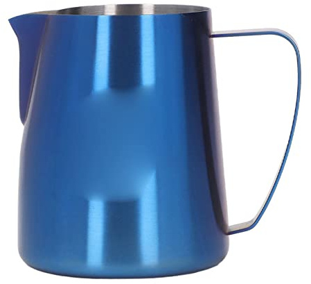 Cocoarm Pitcher à Mousse, Tasse à Mousse en Acier Inoxydable 304 avec Bec, capacité de 420 Ml pour café, Chocolat Chaud et Crème (BLUE)