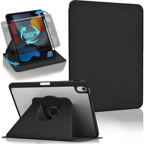 Koze Custodia Girevole 360° per iPad Air 11 pollici M4 2026/M3 2025/M2 2024 & iPad Air 10,9 pollici 5a/4a generazione con Portapenne, Cover Rotante Supporto Retro Acrilico Trasparente Antiurto, Nero