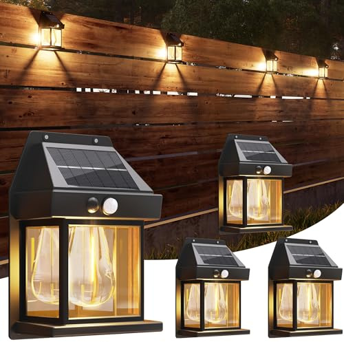 Flacchi Solar Lights Outdoor Wall Lights with Motion Sensor 4 Pack | Waterproof Solar Wall Lights 3 Lighting Mode for Gardens, Courtyards, and Porches(Warm White)
