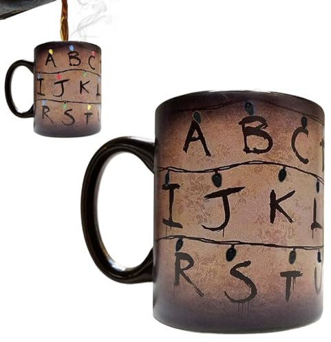 Thermochrome Tasse mit Weihnachtslichter-Design, 325 ml, wiederverwendbar für Kaffee & Milchtee, Mit Oberflächenschutzfolie, Blasen entfernen durch Abziehen
