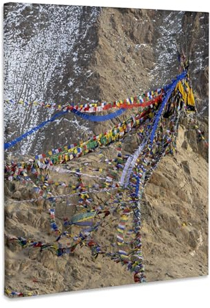 3dRose India, Ladakh, Leh. Prayer flags are found in the rocky outcroppings. Museum Grade Canvas Wrap 16x20