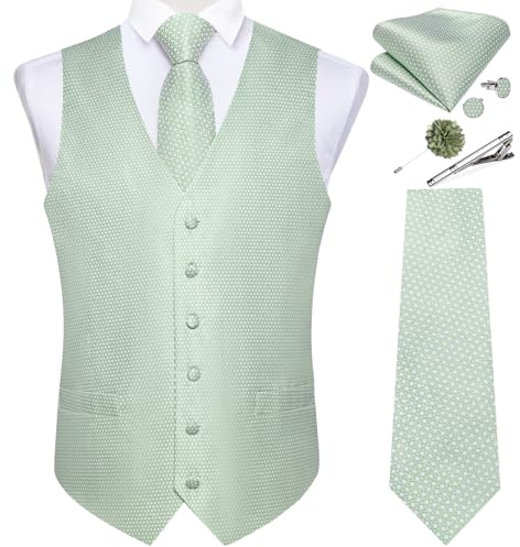 DiBanGu Herren Paisleymuster Krawatte Set Anzugweste | Weste für Herren, Krawatte und Einstecktuch, Jacquardgewebe, V-Ausschnitt, 2 echte Taschen, 6 Knöpfe, normale Passform