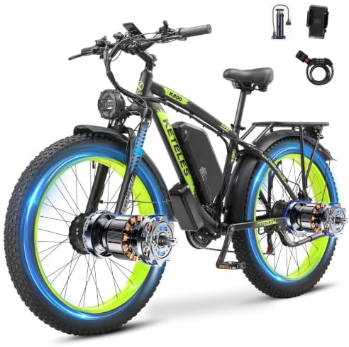 JESRIDER Dual Motor Electric Mountain Bike for Adults, 52V 32AH Up to 160KM Long Range E Bike, Dual Hydraulic Brakes, 26 Fat Tire 21-Speed Electric Bicycle for Off-Road, Commute, Cargo