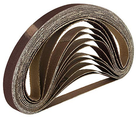 Schleifband 13x457 mm – Schleifpapier Set 120 Stück, Korn 40–240, aus Aluminiumoxid für Powerfeile, Bandfeile, Elektrofeile und Akkubandschleifer, geeignet für Holz und Metall