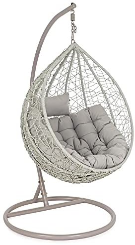 Zaffiro - Sillón colgante de metal y Hularo con cojín suave, gris, carga máxima 150 kg