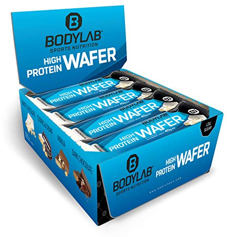 Bodylab24 High Protein Wafer 12x40g | Protein Waffel Snack | Lecker knuspriger Eiweißriegel | Weiße Schokolade