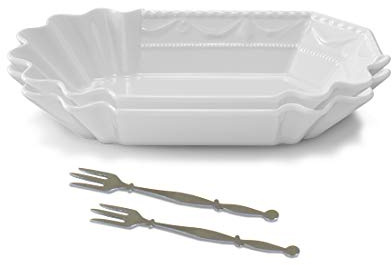 KPM Berlin KURLAND Currywurstschale Duo-Set mit Piekern, Weiß 19x11cm - Handgefertigte Porzellan-Servierschale mit KURLAND-Relief von 1790