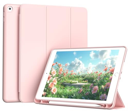ZOYU Hülle für iPad 9. / 8. / 7. Generation 10,2 Zoll 2021/2020/2019 mit Stifthalter, Auto Schlafen/Wachen, Ultradünne Schutzhülle aus TPU mit Standfunktion für iPad 9/8/7, Rosa