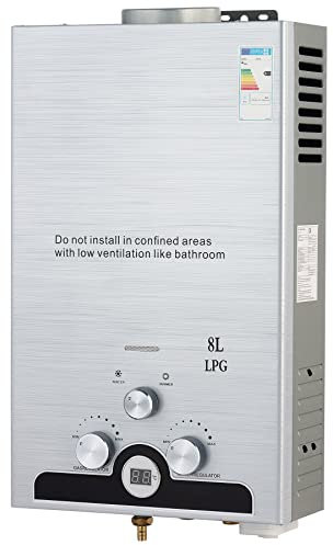 CO-Z Scaldabagno a Gas GPL 8L con Modalità Inverno ed Estate Caldaia a Gas GPL da 13,6 kW a Parete senza Serbatoio Scaldacqua Istantaneo Automatico con Anima in Rame e Display a LED (8L)