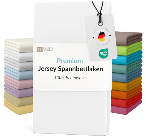 Carpe Sonno Elastisches Jersey Spannbettlaken 180x220cm Baumwolle bis 200x220cm [Made in EU] Absolut Bügelfrei - 15 cm bis 25 cm Steghöhe | Bettlaken 180x220 | Spannbettlaken 200x220 Baumwolle