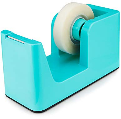 ABEL SimpleWork Desktop Tape Dispenser, Aqua, 1 in Core, Non-Skid Weighted Base, Tape Cutter for Office, Home, School, and Crafts